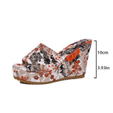 Purpdrank  Printed Wedge Women's Sandals 2023 Summer New Easiest for Match Outerwear High Heels Thick Soled Wedge Platform Sandals