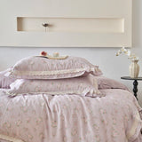 Purpdrank  Vintage French Country Rustic Style Floral Bedding Set 100% Cotton Double Layer Crinkle Yarn Duvet Cover Bed Sheet Pillowcases