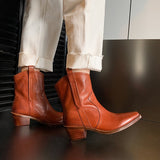 Purpdrank - 2023 New Winter Chelsea Boots for Woman Genuine Leather Pointy Toe Wedge Heel Ankle Boots Simple Comfortable Cowboy Boots Female
