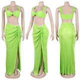 Purpdrank  Yellow Sexy Ruched Two Piece Women Strapless Cropped Top And Pleated Split Long Skirt Matching Sets 2025 Fashion Summer Outfits