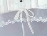 Purpdrank  Stylish White Spliced Lace Short Puff Sleeve Shirt Women Peter Pan Collar Bow Hem Loose Crop Tops