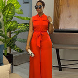 Purpdrank Spring Summer Sleeveless Wide Leg Jumpsuit Women Turn-down Neck Pocket Front Zipper Fly Street One Piece Suit Playsuits