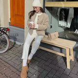 Purpdrank  Luxury Spring Autumn Bomber Jackets New Single-Button O-Neck Pocket Soft Short Tops Long-Sleeve Jacket for Women Harajuku Coats