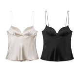 Purpdrank  Backless Suspenders Heart Shaped Collar Satin Textured Top Women's Summer Gentle Temperament Solid Color Self Cultivation Sling