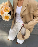Purpdrank  New Autumn Women's Casual Sle Two-Button Long Sve Loose Suede Vesent Coat Flip Collar Polyester Fiber Faionable
