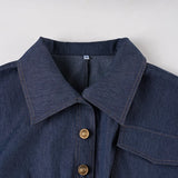 Purpdrank  Women's Denim Dress Vintage Style Blue Turn Down Collar Long Sleeve Metal Buttons Slim Short Jeans Dress Casual Streetwear