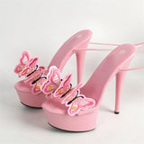 Purpdrank  Handmade Embroidery Butterfly Cross Ankle Strap High Heels Platform Sandals Women Sexy Open Toe Wedding Banquet Prom Shoes