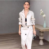 Purpdrank  Two Piece Set Women Dress Sets Belt Midi Skirts Cardigan Coats Suits A Line Loose Fit Casual Frock Skirt Office Lady Spring