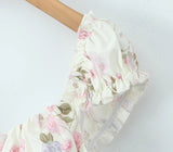 Purpdrank  Summer Puff Sleeve French Floral Printed Shirts Elastic Back Sexy Crop Tops Slim Short Top