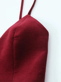 Purpdrank  Red Velvet Halter Short Dress Velvety V-Neck Fashion Sleeveless Elegant Waist Cinching French Dress Party Gown Women's Clothing