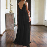 Purpdrank  Summer Women Boho Dress Fashion Spaghetti Strap Black Sleeveless Beach Party Casual Long Dress for Women Robe Femme New