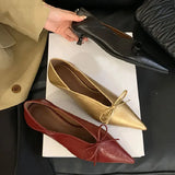 Purpdrank  New Designer Pointed Toe Low Heels Pumps for Women Bowknot Shallow Soft Leather Dress Shoes Luxury Brand Comfort Loafers Shoes