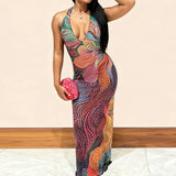 Purpdrank  Summer New High Waist Sleeveless Dresses Hot Girl Gradient Printed V-neck Halter Dress Fashion Shiny Sequins Slim Banquet Dress