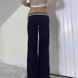 Purpdrank  American Casual Striped Waist Knitted Pants Straight Leg Sports Versatile Slimming Digital Print Sweatpants for Women