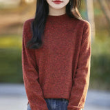 Purpdrank  Women's Loose Fit Knitted Sweater Half High Collar Soft Fleece Winter Thickened Floral Thread Knit Top Lazy Base Layer Shirt