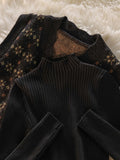 Purpdrank - Women Autumn Set Hong Kong Style Retro V-neck Small Floral Undershirt Vest + Female Long Sleeve Mesh Dress Two-piece Suit