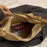 Purpdrank  Fashionable Rattan Handmade Shoulder Bag Solid Color Adjustable Shoulder Strap Crossbody Bag Versatile Women's Bag