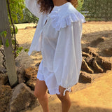 Purpdrank  Women Ruffles Set Long Puff Sleeve Babydoll Blouse Shirt Coquette Eyelet Shorts Set 2 Piece Outfit 90s Vintage Y2k Streetwear