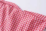 Purpdrank  Holiday Plaid Print Off Shoulder Mini Dress Retro Women Short Sleeve Low Waist Ruched Hem Ball Gown Swing Mini Robe Party