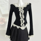 Purpdrank  Women's Ruffled Sweater Long Sleeve Slim Fit Rib Knit Top Pullover Jumper Ladies Fairycore Coquette Y2K Gyaru Shoujo Girl Outfit