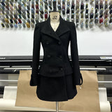 Purpdrank  Winter French Vintage Elegant Woman 2 Piece Set Black Slim Design Jacket + High Waist Casual Skirt Female Korean Popular Clothes