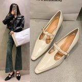 Purpdrank  Fashion Pointed Toe Buckle-heeled Single Shoes Retro Solid Color Women's Shoes Medium Heels Casual Shallow Mouth Zapatos Mujer