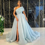 One Shoulder Prom Dresses Formal Dresses High Side Slit Tulle A-Line Polychrome Custom For Women Evening Party Dress Vestidos