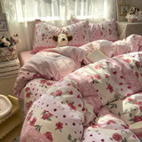 Purpdrank   Cotton and Linen Printing Bedding Set Cartoon Skin-Friendly All-Season Bedclothes Soft Single Quilt Cover Kit with Fitted Sheet