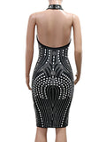 Purpdrank  Sexy see through rhinestone black summer dress women clothing backless club birthday party dress vestidos midi evening dresses