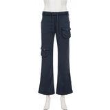 Purpdrank  American Retro Slight Strech Low Waist Pockets Slim Solid FLARE PANTS