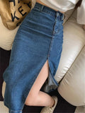 Purpdrank  Women's Midi Denim Skirt Spring Side Split High Wasit Jeans Skirts Straight Female A-line Pencil Skirt