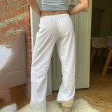 Purpdrank  Women Summer Kawaii Y2K Eyelet Embroidery Wide Leg Pants Elastic High Waisted Palazzo Loungewear Pants Causal Loose Trousers