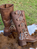 Purpdrank  Brown Belt Bule Western Boots Women's Spring Summer Retro over Knee Long Boots  Boots Casual High Top Faion Boots
