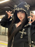 Purpdrank Vintage Fashion Fake Two Piece Leopard Print Hooded Jackets+ Y2k High Waist Bodycon Skirts 2025 Autumn New Black Sets