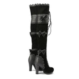 Purpdrank - Steampunk Victorian Women High Heel BootsTall Thigh Pirate Bottes Over Knee Bowk Lolita Winter Riding Shoes Lace Up Cosplay Boot