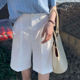 Purpdrank  Summer High Waist Elegant Women's Shorts 2025 New Solid Single Button Casual Loose Office Wide Leg Half Pants Female