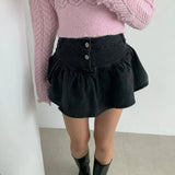 Purpdrank  Summer Women's Denim Short Skirts 2025 New Blue Washed High Waist Pleated Buttons Ruffles Jeans Shorts for Women