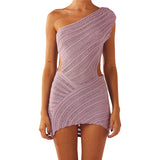 Purpdrank  Summer Dress Women Solid Color One Shoulder Slim Fit Sleeveless Bodycon Knitted Dresses y2k Club Party Dresses