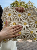 Purpdrank  New Hand Woven Chollowed Out Flower Beach Vacation Casual Versatile Fashion Niche Women's Shoulder Bag