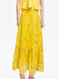 Purpdrank  Yellow Crochet Sexy Hollow Out Retro Lace Long Skirts for Women 2025 Summer Fashion High Waist Strechy Elegant Party Skirt Lady