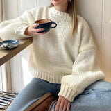 Purpdrank  Women Casual Oversized Knit Sweaters Fall Winter Long Sleeve Round Neck Solid Color Pullovers Loose Fit Jumper Knitwear Tops