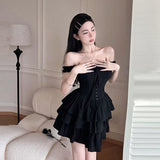 Purpdrank  Gothic Black Sexy Slip Dress Y2K Harajuku Streetwear Punk Lace Up Cake Dress Female Summer Korean Fashion Party Ruffles Dresses