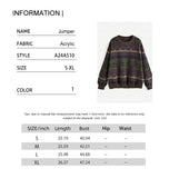 Purpdrank  Autumn and Winter New Retro Round Neck Simple School Geometric Pattern Knitted Sweater Off Shoulder