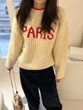 Purpdrank  Korean Letter Jacquard O Neck Long Sleeve All Match Fashion Sweater Women Jumpers