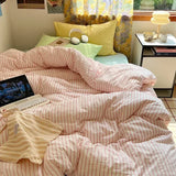 Purpdrank  Hot Sale Striped Cotton Bedding Set Soft & Skin-Friendly Duvet Cover Sets Japan and Korea Style Design Bed Linen Set
