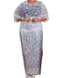 Purpdrank African Wedding Party Dresses for Women Fashion Africa 3/4 Sleeve Mesh O-neck Long Maxi Dress Dashiki African Clothes Women
