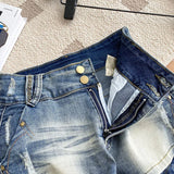Purpdrank  American Retro Denim Shorts For Women Summer New Casual Ripped Tight Hot Pants Fashion Washed Distressed Hot Girls Shorts
