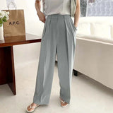 Purpdrank  Summer Style Women's Pants Fashion Drape OL High Waist Pleated Straight Wide Leg Pants Ladies Elegant Ankle Length Trousers
