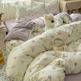 Purpdrank   Cotton and Linen Printing Bedding Set Cartoon Skin-Friendly All-Season Bedclothes Soft Single Quilt Cover Kit with Fitted Sheet