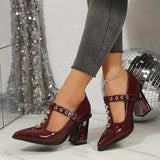 Purpdrank  Punk Elegant Pointed Toe High Heels Pumps Women 2025 New Trendy Thick Rose Heeled Dress Shoes Woman Y2K T-Strap Mary Jane Shoes